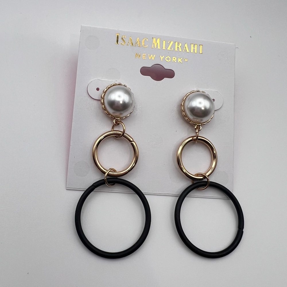 Isaac Mizrahi Geometric Gold and Black Earrings